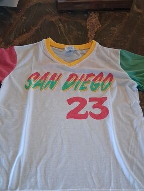 Kids San Diego 23 Graphic Tee - White with Pink & Green Sleeves